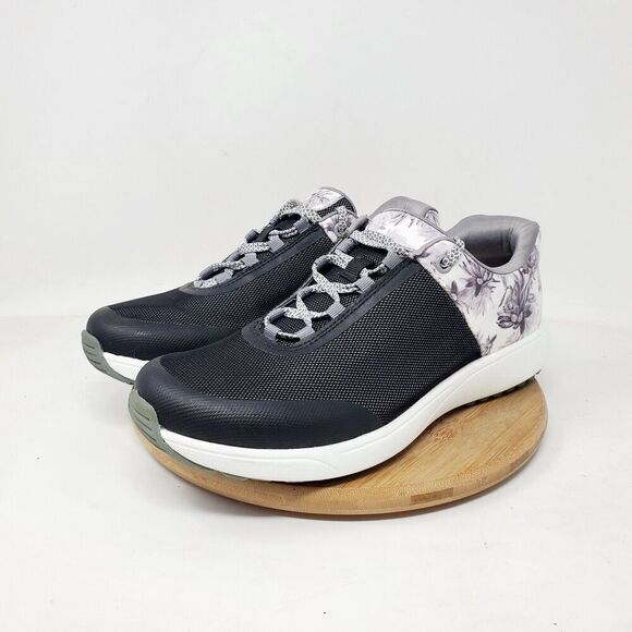 Alegria Shoes Womens 39 Traq Jaunt Rhodie Grey Black White Flower Sneaker - Picture 2 of 15